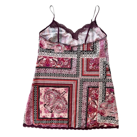 Victorias Secret Women M Pink Maroon Paisley Satin Lace Trim Intimate Slip Dress - Picture 2 of 16